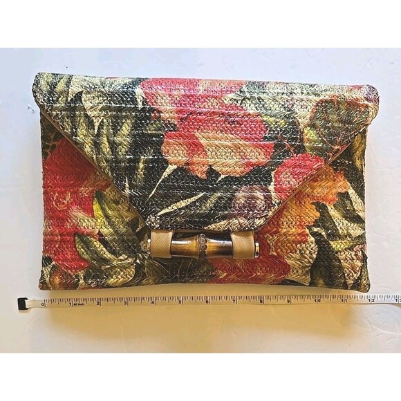 Sondra Roberts Squared Raffia Purse NEW Multicolor Floral Bamboo Clasp -oc- - Picture 16 of 16
